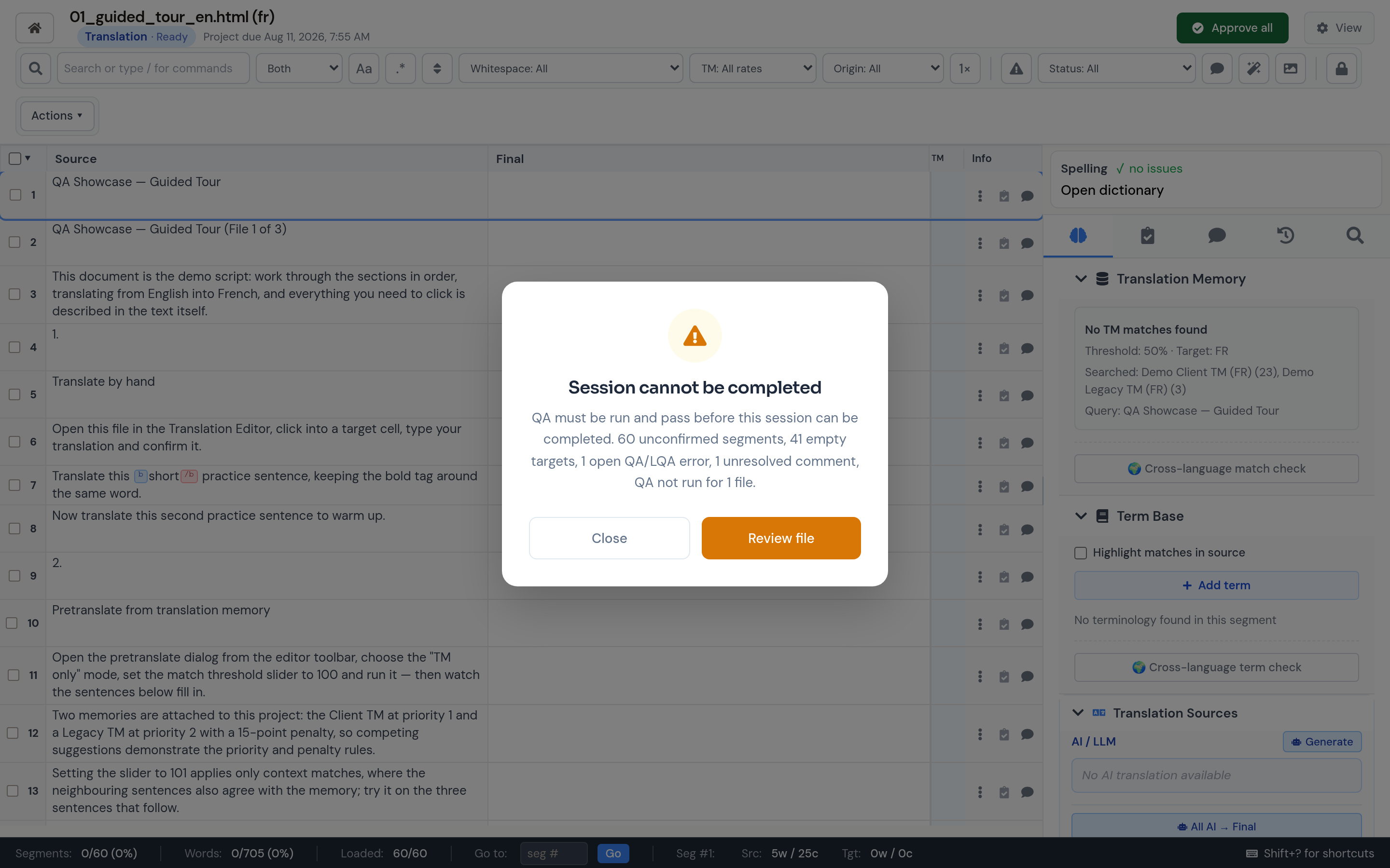 Completion blocked by outstanding work