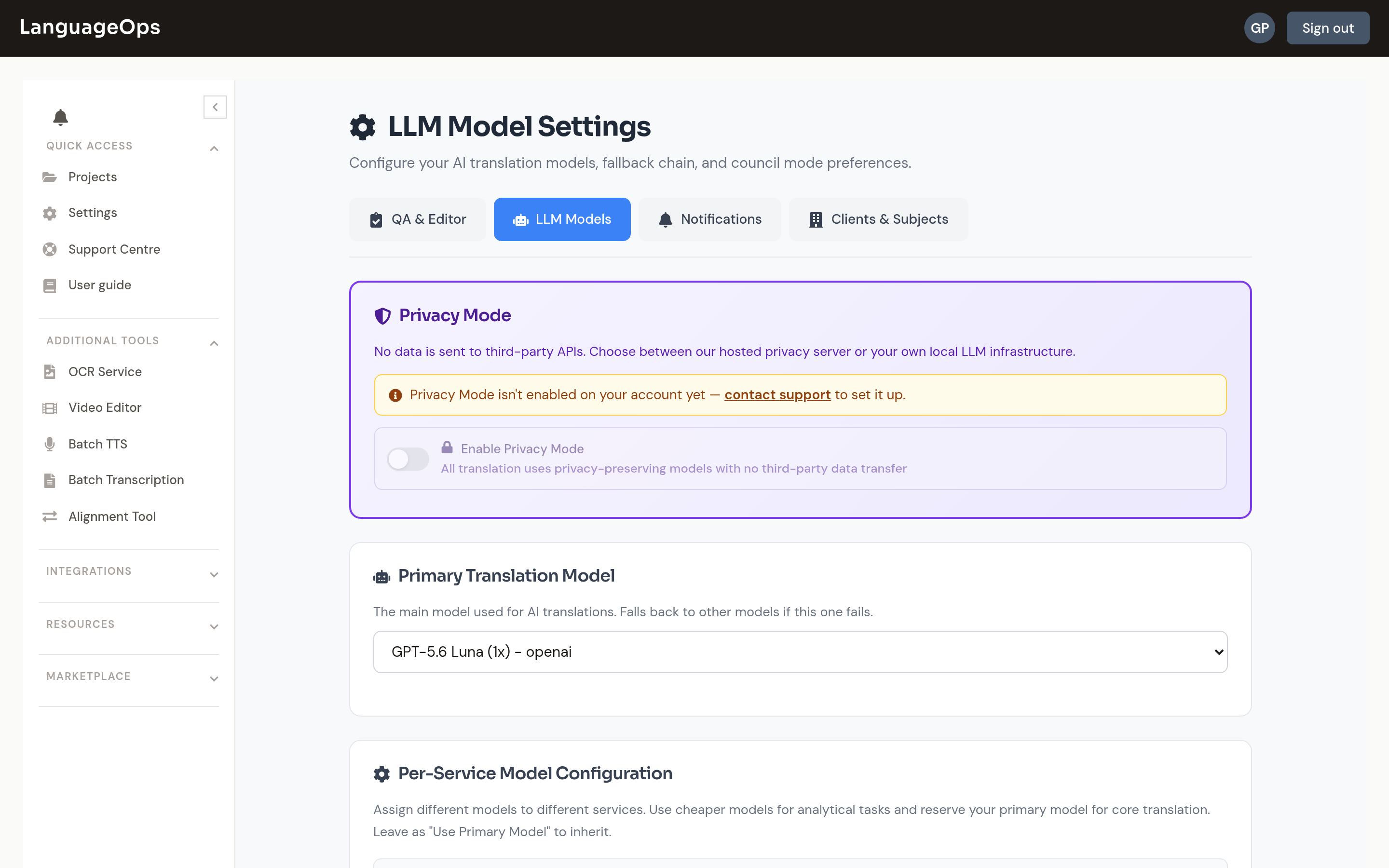LLM model settings