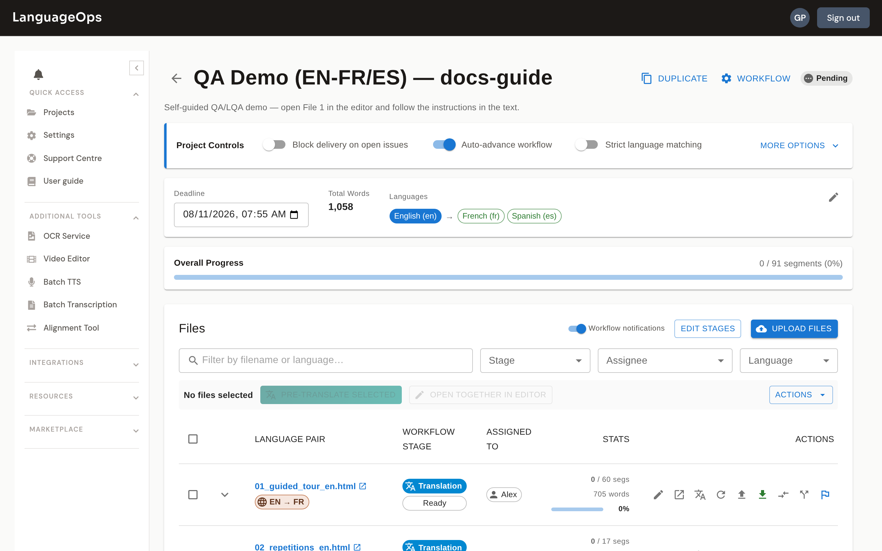 Project detail page