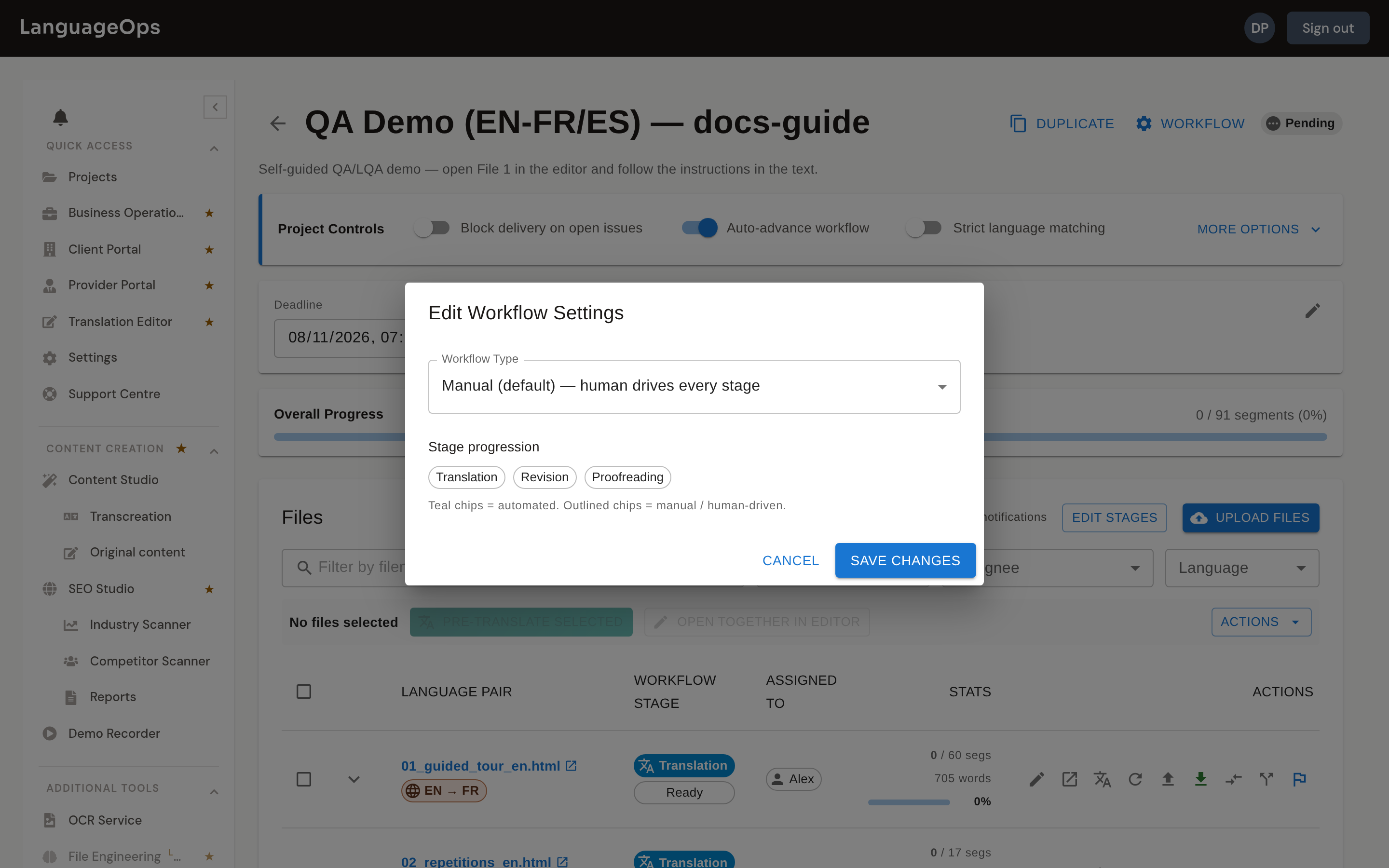 Workflow settings